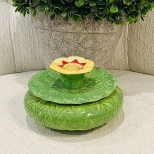 AP2-Antique Wedgwood Green Floral Candle Holder Bowl